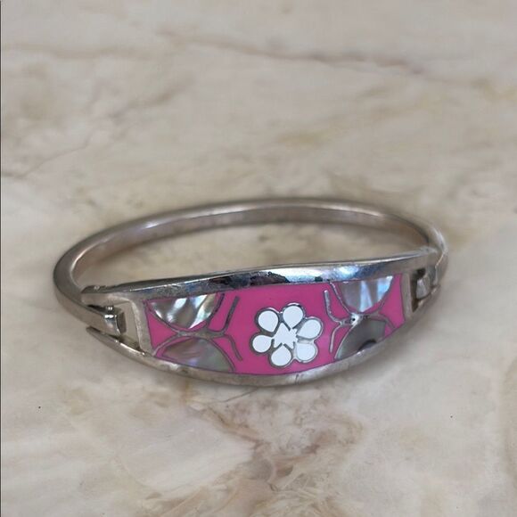 Vintage Taxco Mexico Silver Tone Abalone Shell Butterfly Bangle Child's Bracelet - Picture 3 of 8